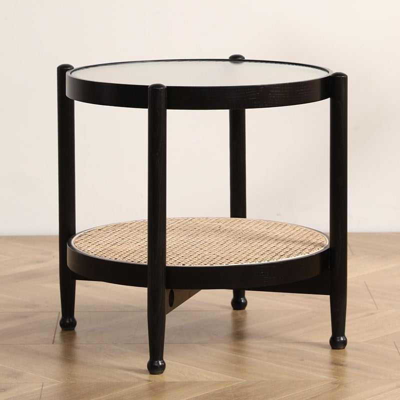 Glass-Topped Coffee Cocktail Table with Shelf Contemporary 4 Legs Coffee Table 22"L x 22"W x 22"H Black Clearhalo 'Coffee & Accent Tables' 'Coffee Tables' 'coffee_tables' 'furn' 'furn_coffee_tables' 'Furniture' 'Living Room Furniture' 5995478