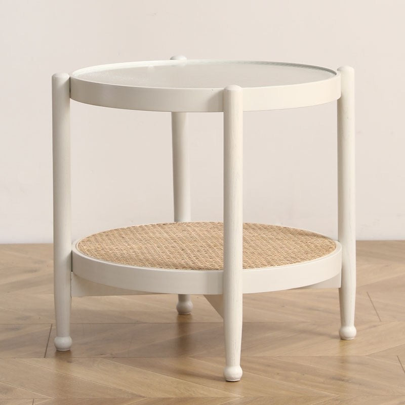 Glass-Topped Coffee Cocktail Table with Shelf Contemporary 4 Legs Coffee Table 22"L x 22"W x 22"H White Clearhalo 'Coffee & Accent Tables' 'Coffee Tables' 'coffee_tables' 'furn' 'furn_coffee_tables' 'Furniture' 'Living Room Furniture' 5995479