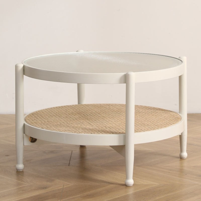 Glass-Topped Coffee Cocktail Table with Shelf Contemporary 4 Legs Coffee Table 28"L x 28"W x 18"H White Clearhalo 'Coffee & Accent Tables' 'Coffee Tables' 'coffee_tables' 'furn' 'furn_coffee_tables' 'Furniture' 'Living Room Furniture' 5995491
