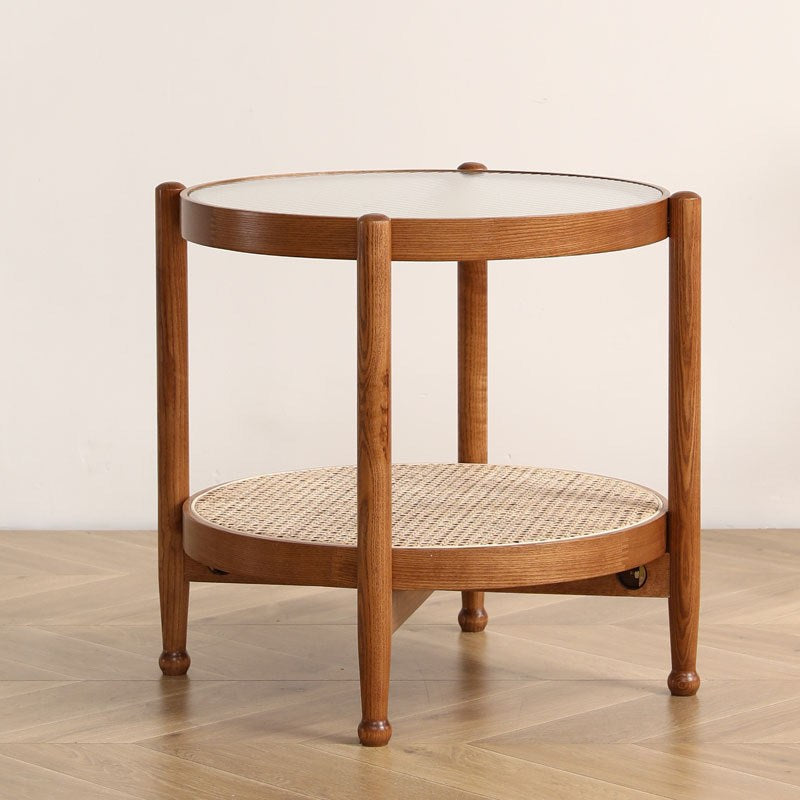 Glass-Topped Coffee Cocktail Table with Shelf Contemporary 4 Legs Coffee Table 22"L x 22"W x 22"H Walnut Clearhalo 'Coffee & Accent Tables' 'Coffee Tables' 'coffee_tables' 'furn' 'furn_coffee_tables' 'Furniture' 'Living Room Furniture' 5995492
