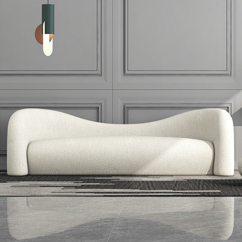 Modern Style Curved Sofa with Pillows Sloped Armed Sofa in White 94.5"L x 33.5"W x 31.5"H Clearhalo 'furn' 'furn_sofas' 'Furniture' 'Living Room Furniture' 'Sofa' 'sofas' 5995529