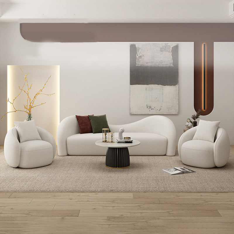 Modern Style Curved Sofa with Pillows Sloped Armed Sofa in White Clearhalo 'furn' 'furn_sofas' 'Furniture' 'Living Room Furniture' 'Sofa' 'sofas' 5995531