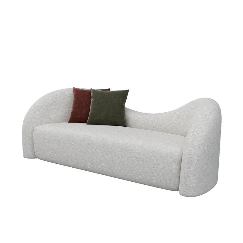Modern Style Curved Sofa with Pillows Sloped Armed Sofa in White Clearhalo 'furn' 'furn_sofas' 'Furniture' 'Living Room Furniture' 'Sofa' 'sofas' 5995533