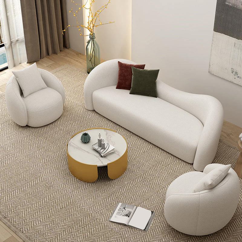 Modern Style Curved Sofa with Pillows Sloped Armed Sofa in White Clearhalo 'furn' 'furn_sofas' 'Furniture' 'Living Room Furniture' 'Sofa' 'sofas' 5995539