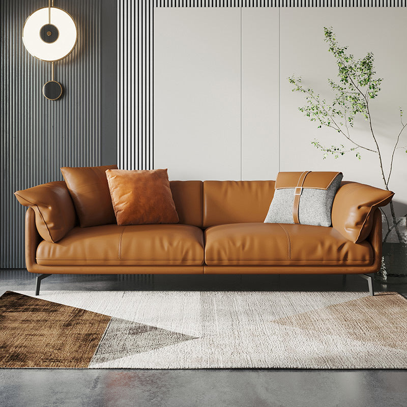 オレンジモダン3/4/5席ソファ本物/フェイクレザータキシードアームソファ