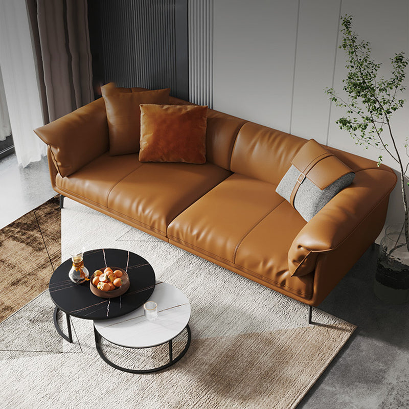 オレンジモダン3/4/5席ソファ本物/フェイクレザータキシードアームソファ