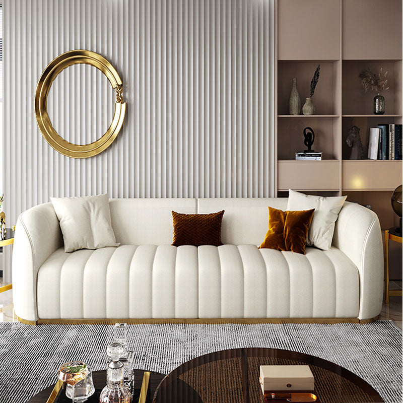 Beige eigentijdse bank met kussens faux lederen smoking tuxedo arm bank