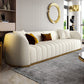 Beige eigentijdse bank met kussens faux lederen smoking tuxedo arm bank