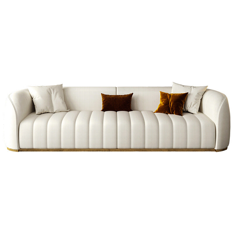 Beige eigentijdse bank met kussens faux lederen smoking tuxedo arm bank
