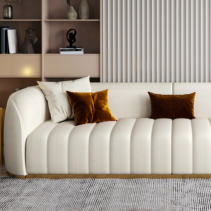 Beige eigentijdse bank met kussens faux lederen smoking tuxedo arm bank