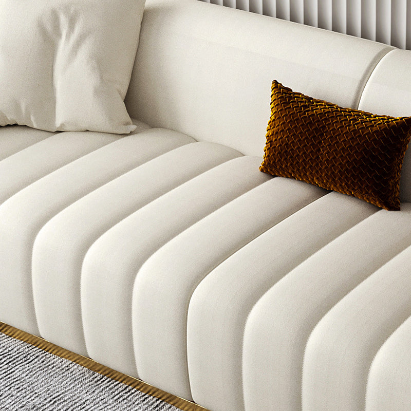 Beige eigentijdse bank met kussens faux lederen smoking tuxedo arm bank