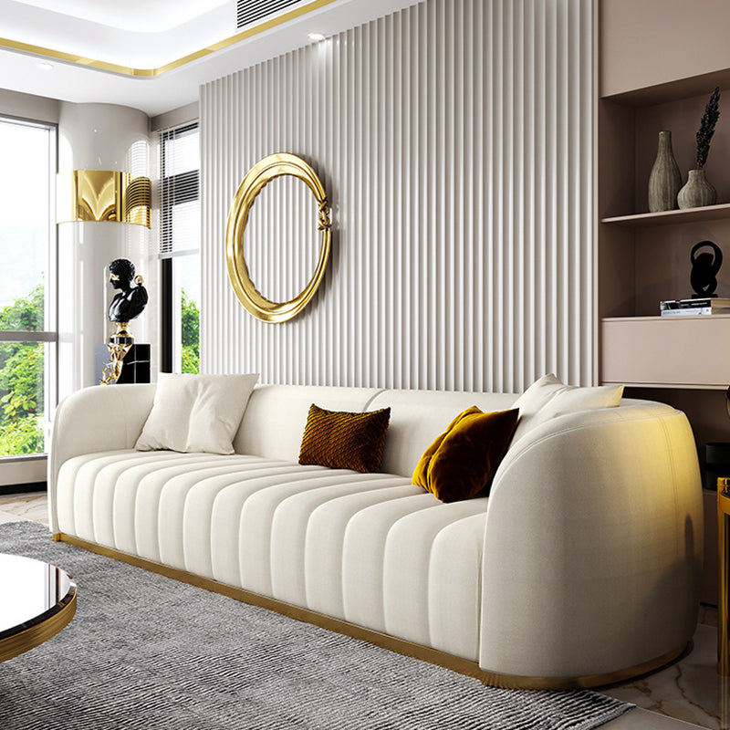 Beige eigentijdse bank met kussens faux lederen smoking tuxedo arm bank