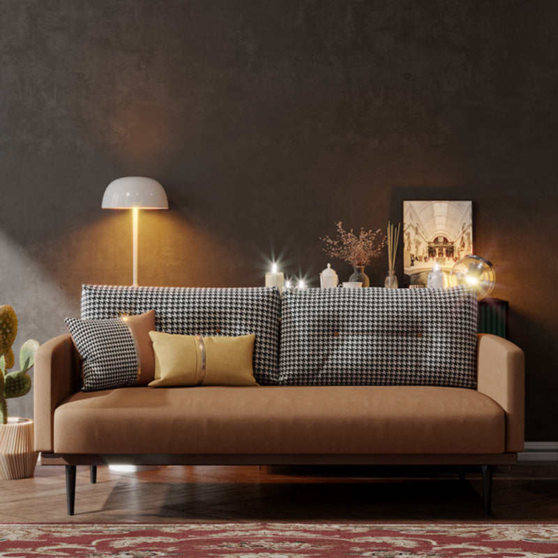 29.5" H Contemporary Faux Leather Square Arm Sofa for Living Room Orange Houndstooth Clearhalo 'furn' 'furn_sofas' 'Furniture' 'Living Room Furniture' 'Sofa' 'sofas' 5995604