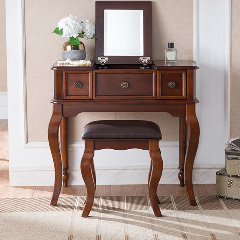 Traditions Rubberwood Vanity Set with Mirror 18.11" Wide Brown Vanity Clearhalo 'Bedroom Furniture' 'furn' 'furn_makeup_vanities' 'Furniture' 'Makeup Vanities' 'makeup_vanities' 5995738