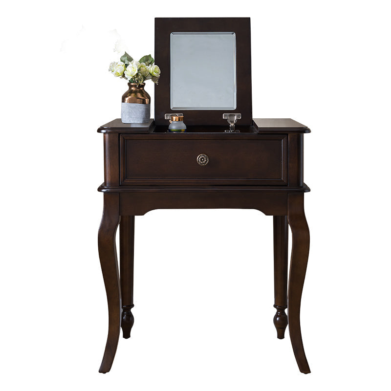 Traditions Rubberwood Vanity Set with Mirror 18.11" Wide Brown Vanity Makeup Vanity 25"L x 18"W x 30"H Dark Walnut Clearhalo 'Bedroom Furniture' 'furn' 'furn_makeup_vanities' 'Furniture' 'Makeup Vanities' 'makeup_vanities' 5995739