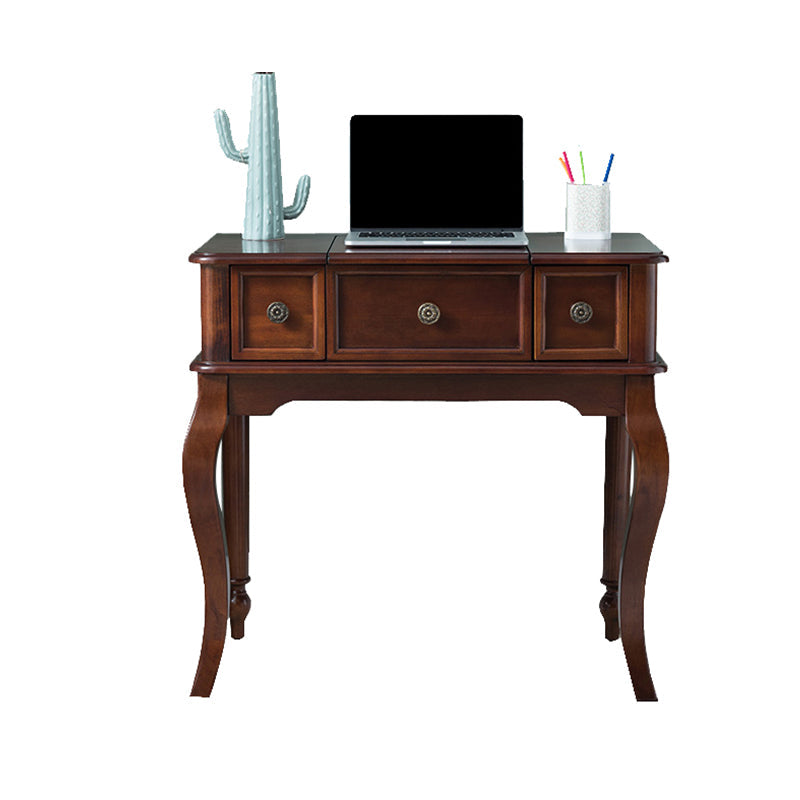 Traditions Rubberwood Vanity Set with Mirror 18.11" Wide Brown Vanity Makeup Vanity 31.5"L x 18"W x 30"H Walnut Clearhalo 'Bedroom Furniture' 'furn' 'furn_makeup_vanities' 'Furniture' 'Makeup Vanities' 'makeup_vanities' 5995740