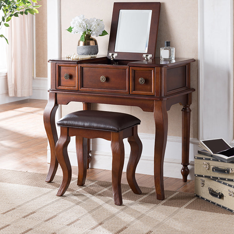 Traditions Rubberwood Vanity Set with Mirror 18.11" Wide Brown Vanity Clearhalo 'Bedroom Furniture' 'furn' 'furn_makeup_vanities' 'Furniture' 'Makeup Vanities' 'makeup_vanities' 5995741