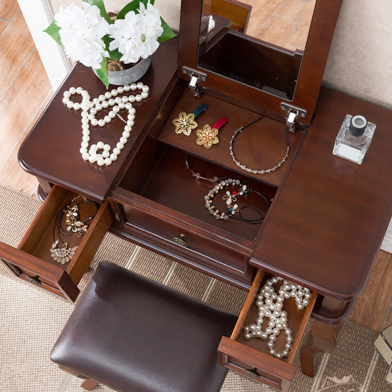 Traditions Rubberwood Vanity Set with Mirror 18.11" Wide Brown Vanity Clearhalo 'Bedroom Furniture' 'furn' 'furn_makeup_vanities' 'Furniture' 'Makeup Vanities' 'makeup_vanities' 5995746