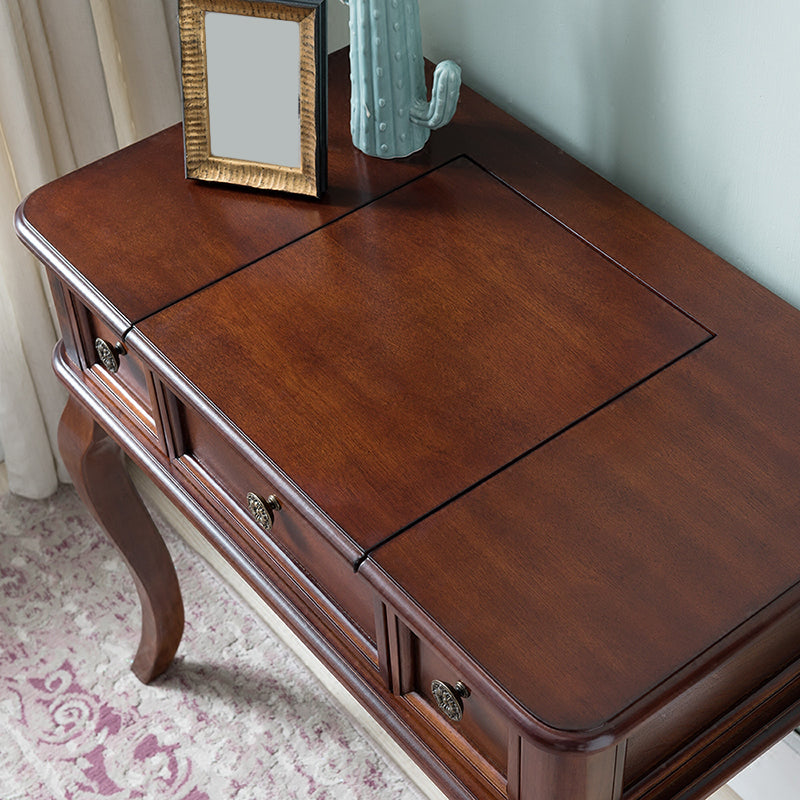 Tradities rubberwood ijdelheid set met spiegel 18.11 "brede bruine ijdelheid