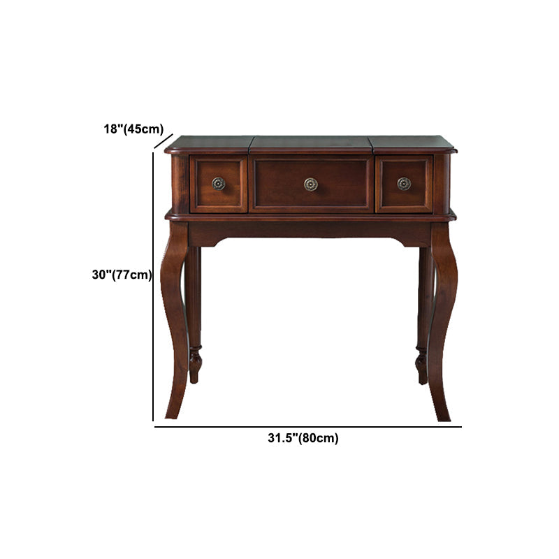 Traditions Rubberwood Vanity Set with Mirror 18.11" Wide Brown Vanity Clearhalo 'Bedroom Furniture' 'furn' 'furn_makeup_vanities' 'Furniture' 'Makeup Vanities' 'makeup_vanities' 5995751
