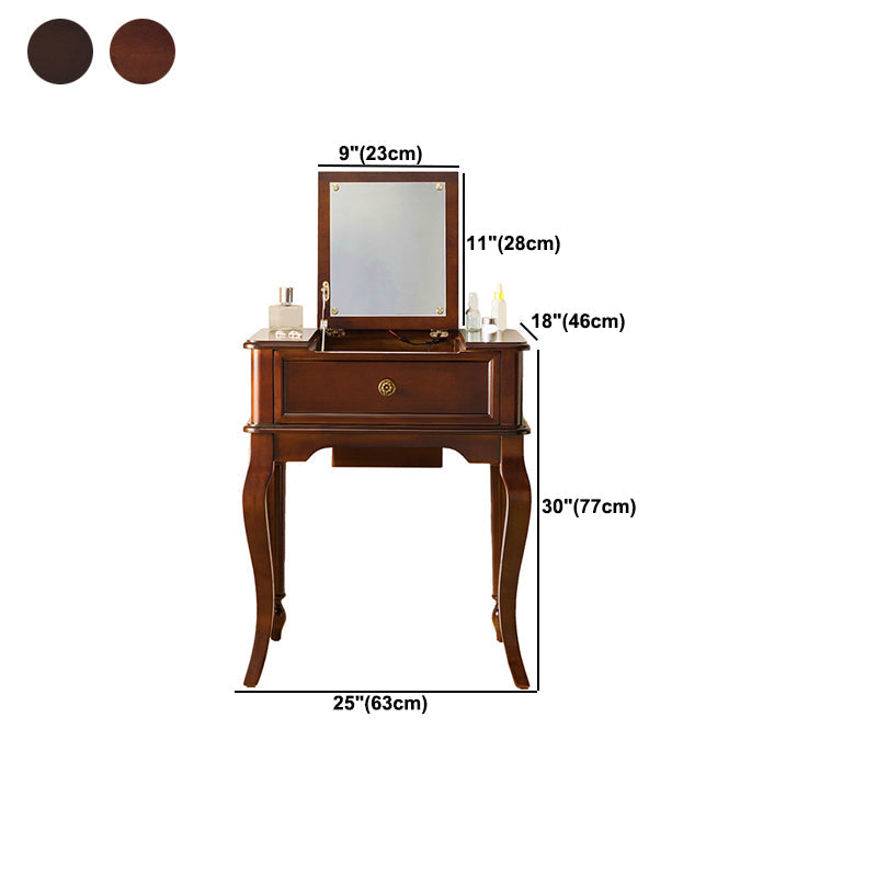 Traditions Rubberwood Vanity Set with Mirror 18.11" Wide Brown Vanity Clearhalo 'Bedroom Furniture' 'furn' 'furn_makeup_vanities' 'Furniture' 'Makeup Vanities' 'makeup_vanities' 5995752