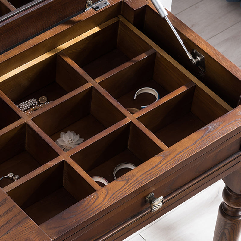 17.71" Wide Ash Vanity Set with Mirror Brown Dresser with 2-Drawer