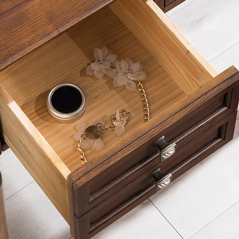 17.71" Wide Ash Vanity Set with Mirror Brown Dresser with 2-Drawer