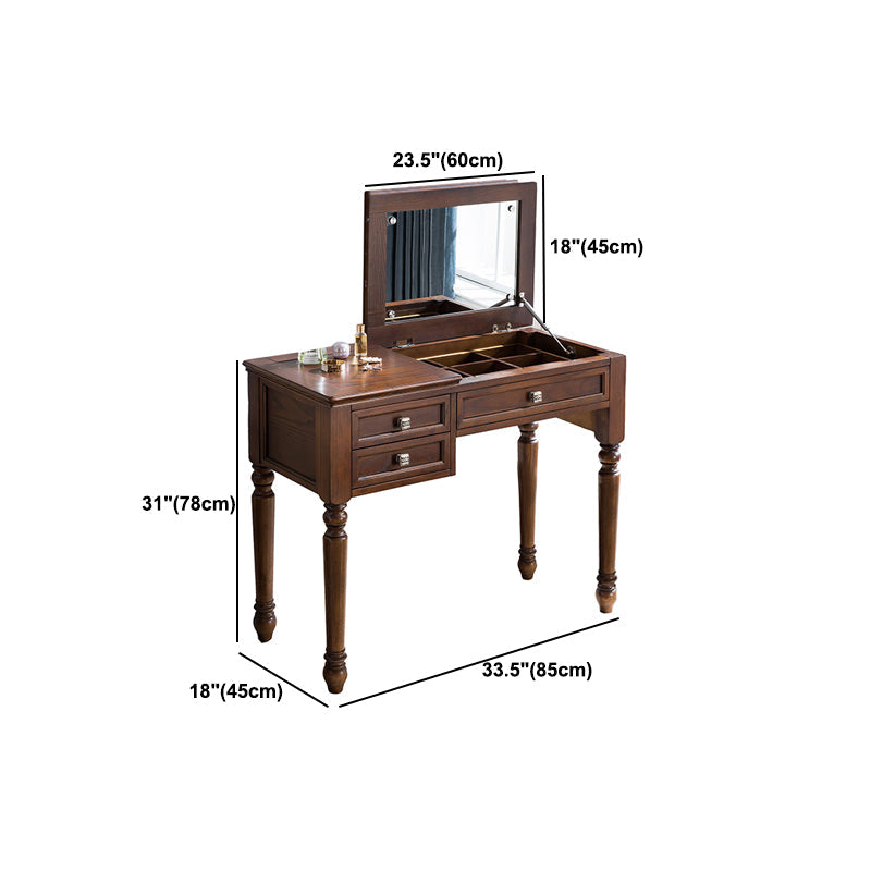 17.71" Wide Ash Vanity Set with Mirror Brown Dresser with 2-Drawer
