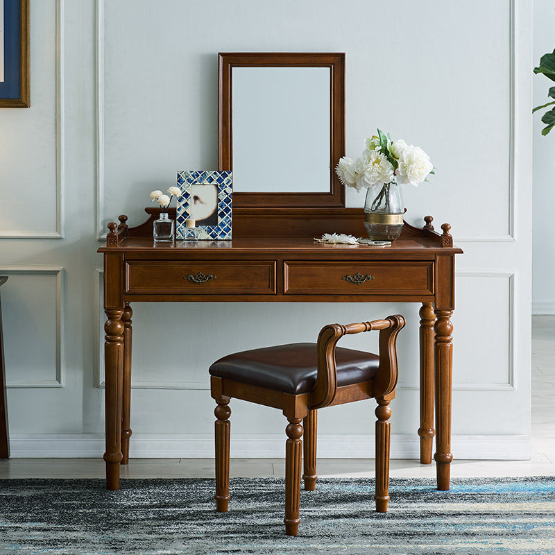 17.71 "スツールセットの茶色のドレッサーと2ドロワーとミラー付きの広い堅い木材洗面化粧台セット
