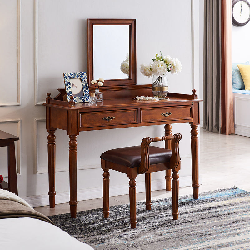 17.71 "スツールセットの茶色のドレッサーと2ドロワーとミラー付きの広い堅い木材洗面化粧台セット