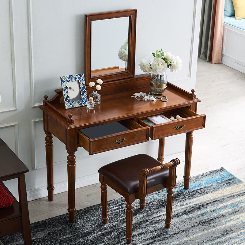 17.71 "スツールセットの茶色のドレッサーと2ドロワーとミラー付きの広い堅い木材洗面化粧台セット