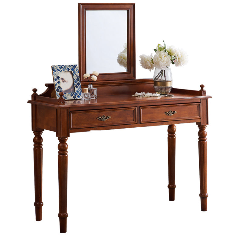 17.71 "スツールセットの茶色のドレッサーと2ドロワーとミラー付きの広い堅い木材洗面化粧台セット