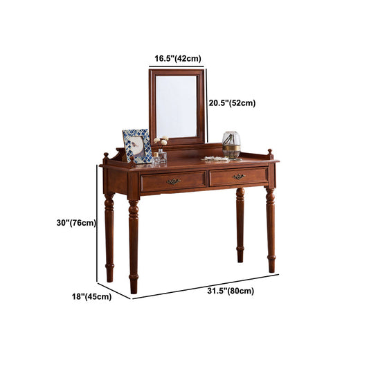 17.71 "de ancho de tocador de madera maciza con tocador marrón con taburete con 2-drawer y espejo
