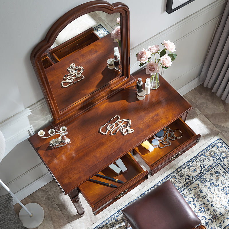 Set di vanità in legno massiccio marrone con set di sgabelli da 17,71 "con 2-cassetti