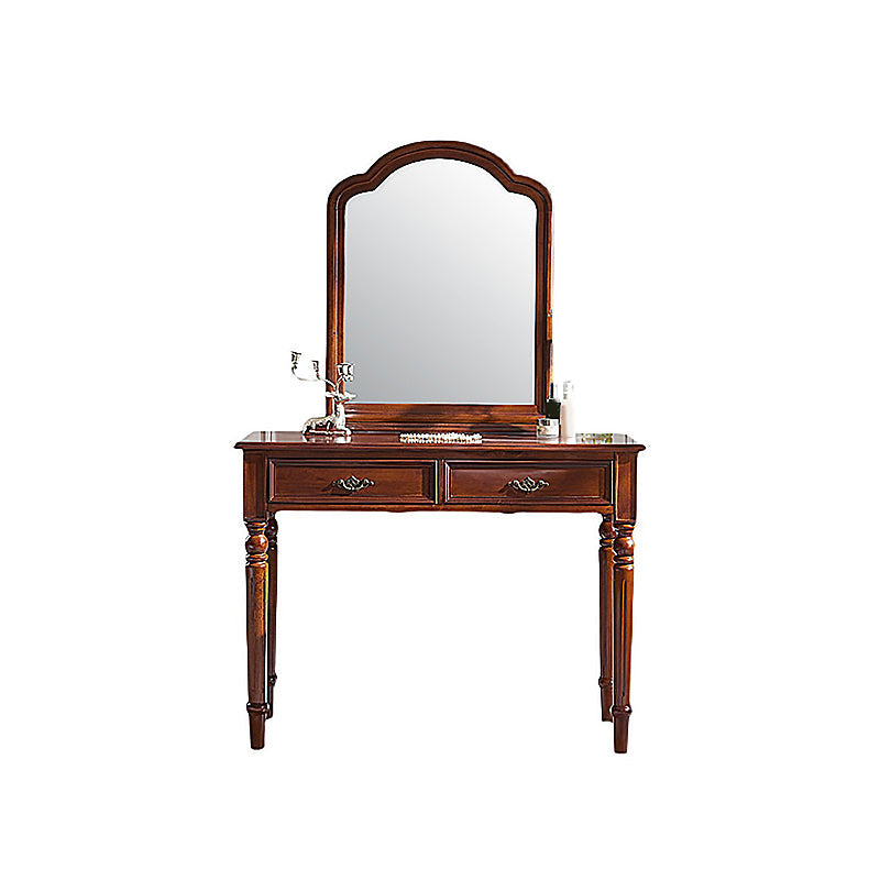 Set di vanità in legno massiccio marrone con set di sgabelli da 17,71 "con 2-cassetti