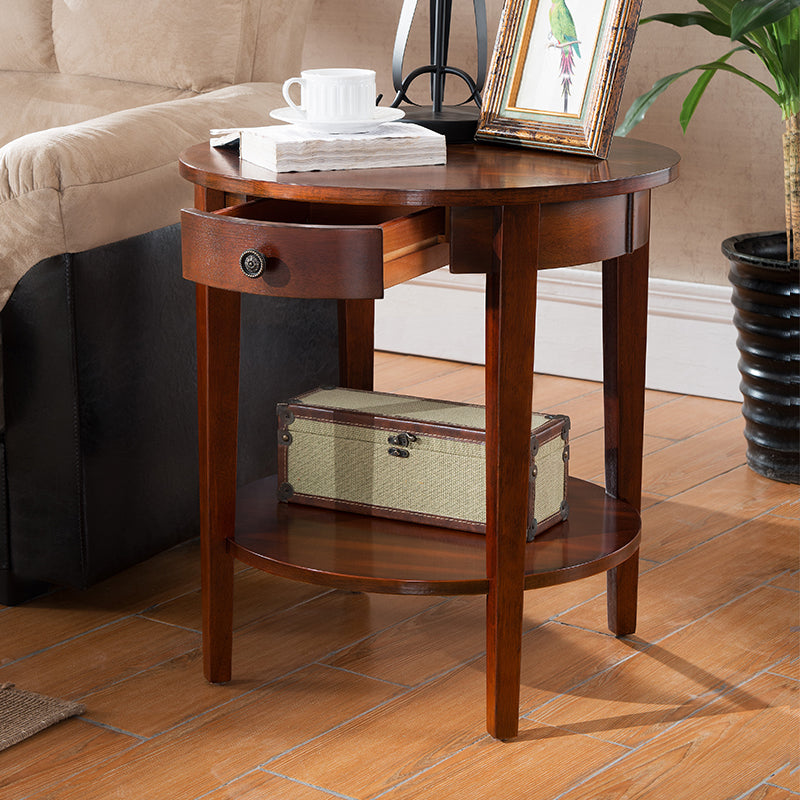 Wood Round Top Side Table 24" Tall 4 Legs End Table with Storage Clearhalo 'Coffee & Accent Tables' 'End & Side Tables' 'end_side_tables' 'furn' 'furn_end_side_tables' 'Furniture' 'Living Room Furniture' 5995858