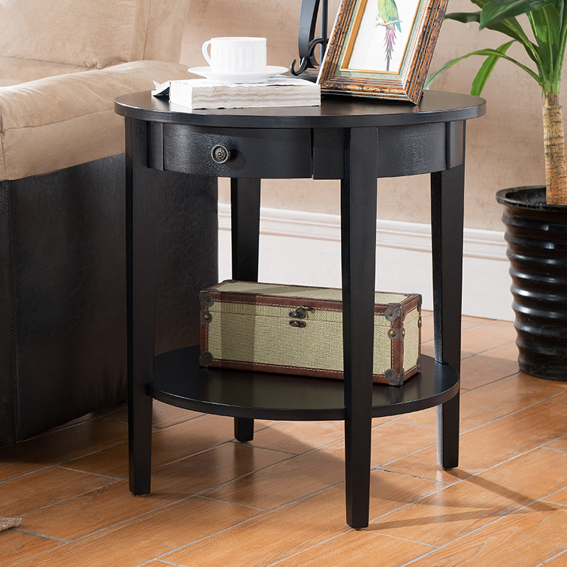 Wood Round Top Side Table 24" Tall 4 Legs End Table with Storage Black 1 Clearhalo 'Coffee & Accent Tables' 'End & Side Tables' 'end_side_tables' 'furn' 'furn_end_side_tables' 'Furniture' 'Living Room Furniture' 5995860