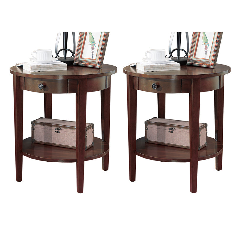 Wood Round Top Side Table 24" Tall 4 Legs End Table with Storage Walnut 2 Clearhalo 'Coffee & Accent Tables' 'End & Side Tables' 'end_side_tables' 'furn' 'furn_end_side_tables' 'Furniture' 'Living Room Furniture' 5995862