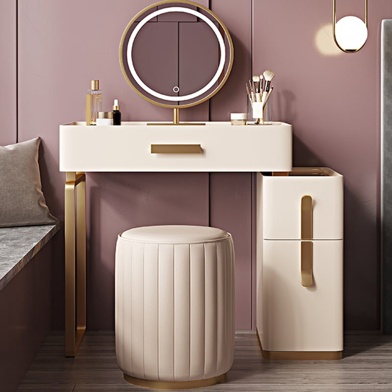 Tavolo da vanità in vetro in legno massiccio set con sgabello e specchio da 25,59 "w a 3-catrawer trucco