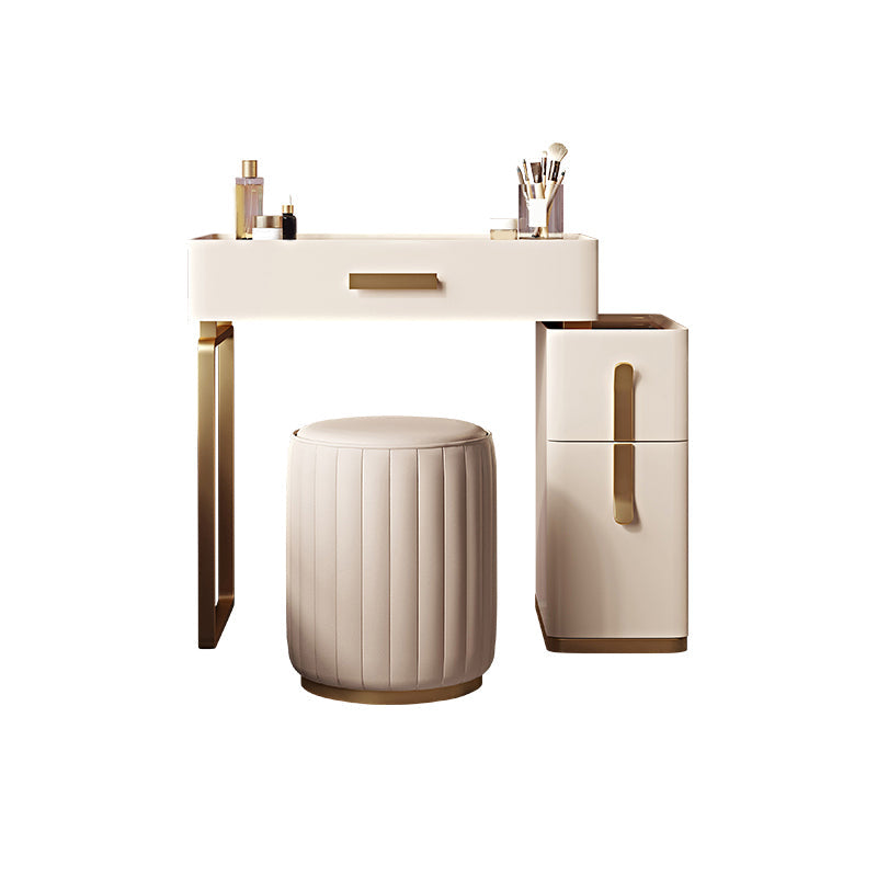 Tavolo da vanità in vetro in legno massiccio set con sgabello e specchio da 25,59 "w a 3-catrawer trucco