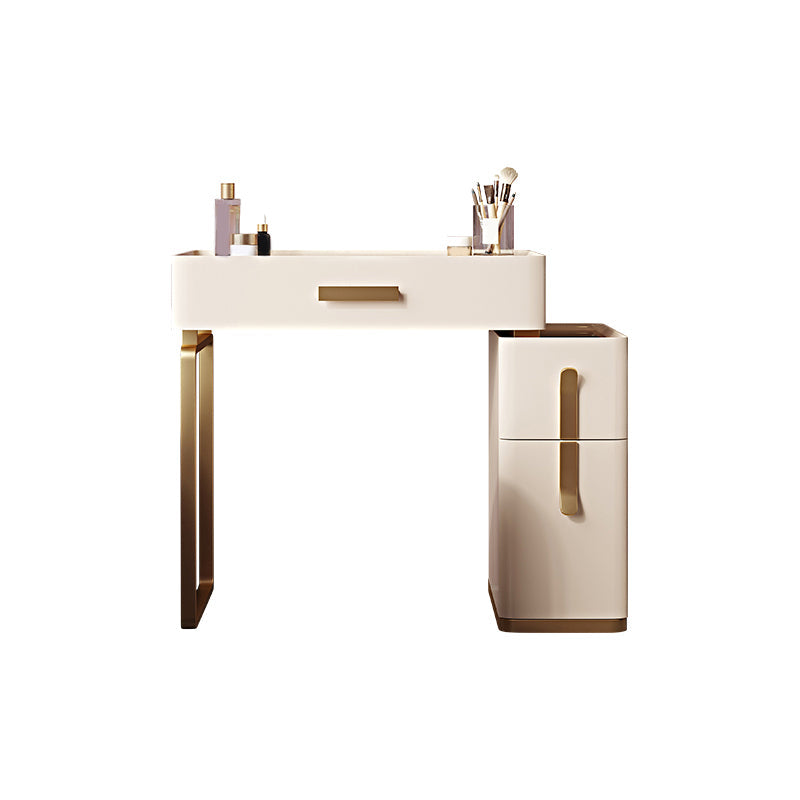 Tavolo da vanità in vetro in legno massiccio set con sgabello e specchio da 25,59 "w a 3-catrawer trucco