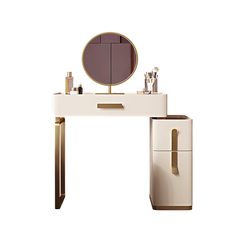 Tavolo da vanità in vetro in legno massiccio set con sgabello e specchio da 25,59 "w a 3-catrawer trucco