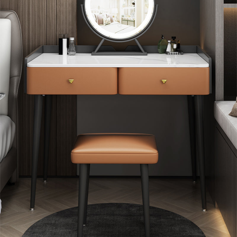 Vanity Stone Makeup Dressing Table Stool Set with 2 Drawers - 31.1" H Clearhalo 'Bedroom Furniture' 'furn' 'furn_makeup_vanities' 'Furniture' 'Makeup Vanities' 'makeup_vanities' 5995934