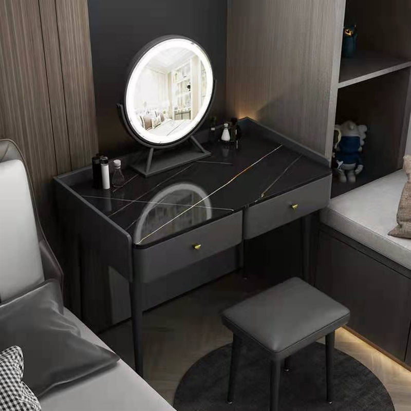 Vanity Stone Makeup Dressing Table Stool Set with 2 Drawers - 31.1" H Clearhalo 'Bedroom Furniture' 'furn' 'furn_makeup_vanities' 'Furniture' 'Makeup Vanities' 'makeup_vanities' 5995936