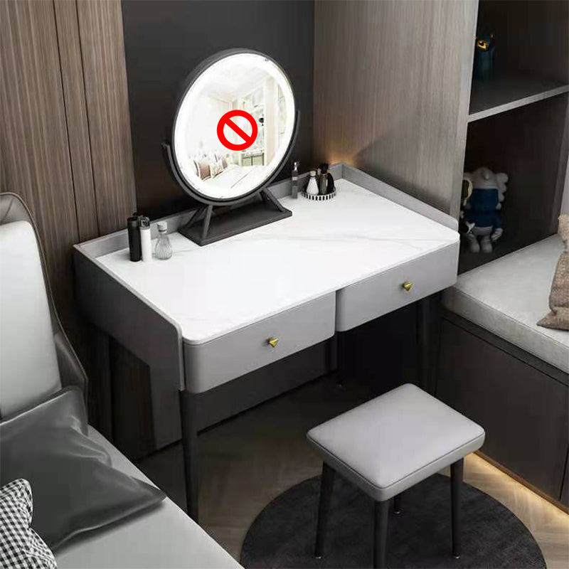 Vanity Stone Makeup Dressing Table Stool Set with 2 Drawers - 31.1" H Makeup Vanity & Stools Grey Clearhalo 'Bedroom Furniture' 'furn' 'furn_makeup_vanities' 'Furniture' 'Makeup Vanities' 'makeup_vanities' 5995937