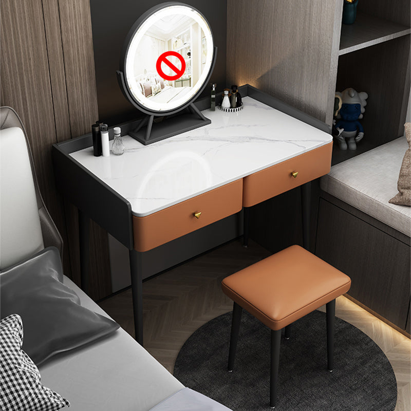Vanity Stone Makeup Dressing Table Stool Set with 2 Drawers - 31.1" H Makeup Vanity & Stools Orange Clearhalo 'Bedroom Furniture' 'furn' 'furn_makeup_vanities' 'Furniture' 'Makeup Vanities' 'makeup_vanities' 5995939