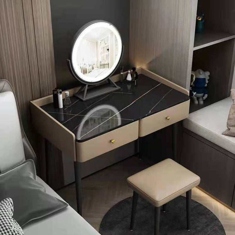 Vanity Stone Makeup Dressing Table Stool Set with 2 Drawers - 31.1" H Clearhalo 'Bedroom Furniture' 'furn' 'furn_makeup_vanities' 'Furniture' 'Makeup Vanities' 'makeup_vanities' 5995941