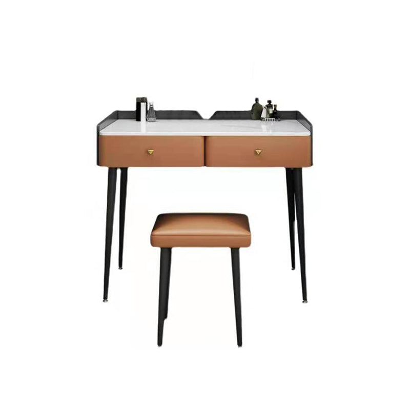 Vanity Stone Makeup Dressing Table Stool Set with 2 Drawers - 31.1" H Clearhalo 'Bedroom Furniture' 'furn' 'furn_makeup_vanities' 'Furniture' 'Makeup Vanities' 'makeup_vanities' 5995943