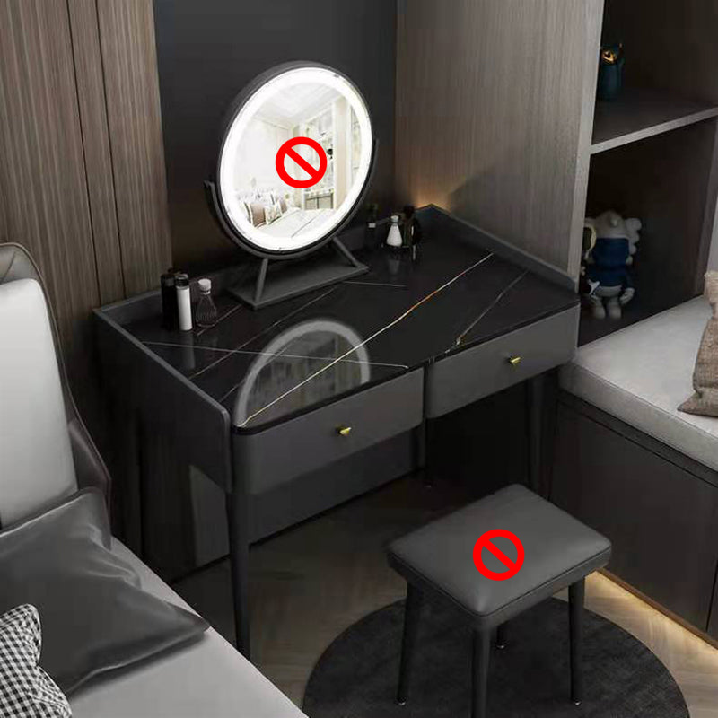 Vanity Stone Makeup Dressing Table Stool Set with 2 Drawers - 31.1" H Makeup Vanity Dark Gray Clearhalo 'Bedroom Furniture' 'furn' 'furn_makeup_vanities' 'Furniture' 'Makeup Vanities' 'makeup_vanities' 5995944