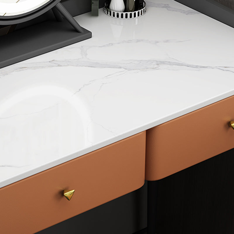 Vanity Stone Makeup Dressing Table Stool Set with 2 Drawers - 31.1" H Clearhalo 'Bedroom Furniture' 'furn' 'furn_makeup_vanities' 'Furniture' 'Makeup Vanities' 'makeup_vanities' 5995945